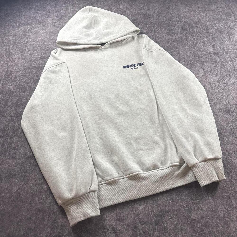 White Fox Boutique Vol.3 Womens XS/S Light Gray Navy Puff Print Oversized Hoodie